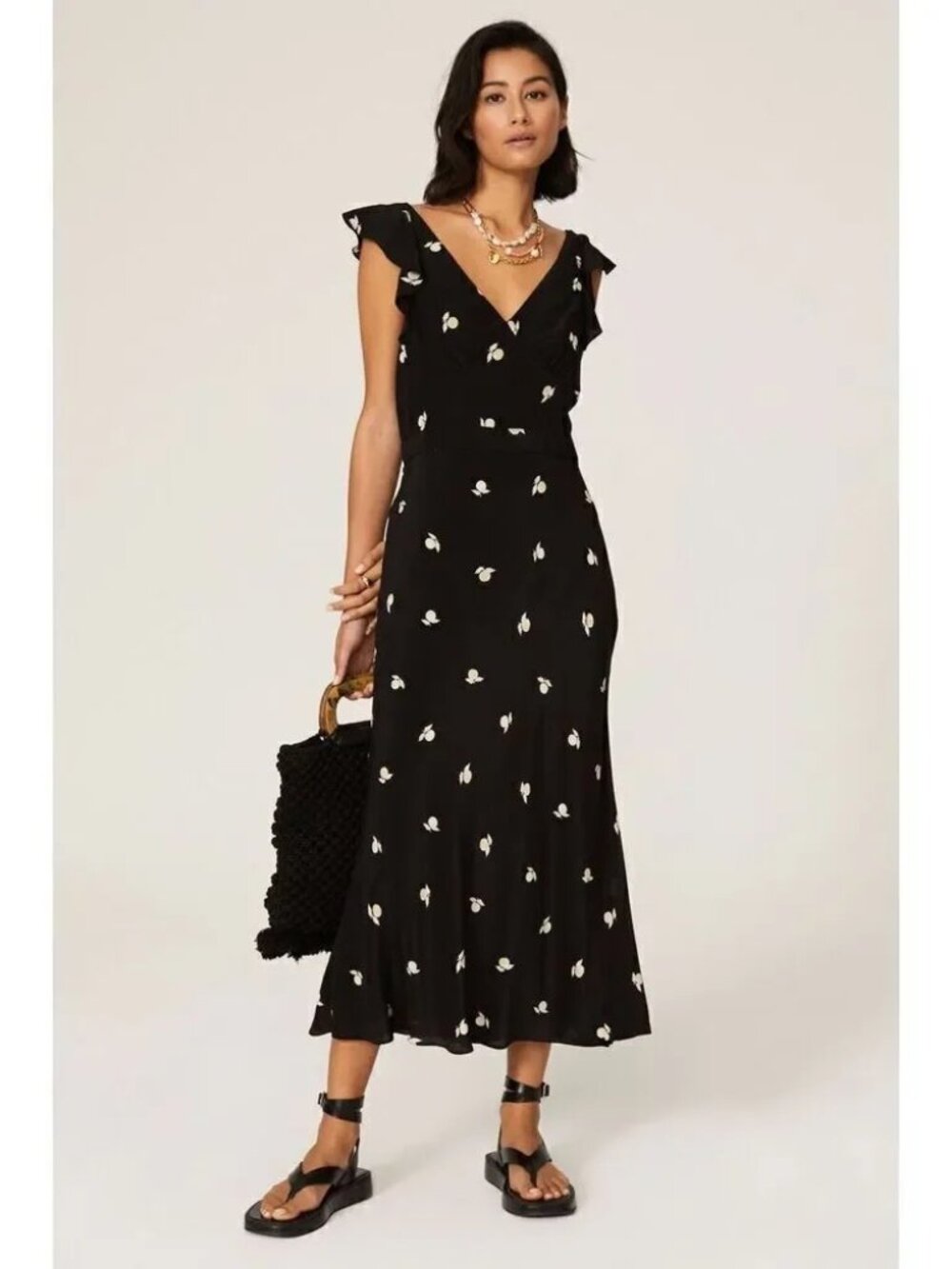 Jason Wu Black Floral Flutter Sleeve Dress 